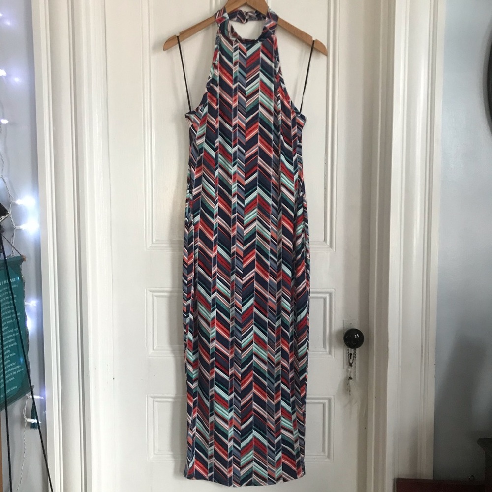 Stretchy high neck halter maxi